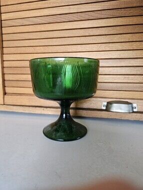 VTG Hoosier Glass Company Emerald Green Glass Pedestal Candy Dish